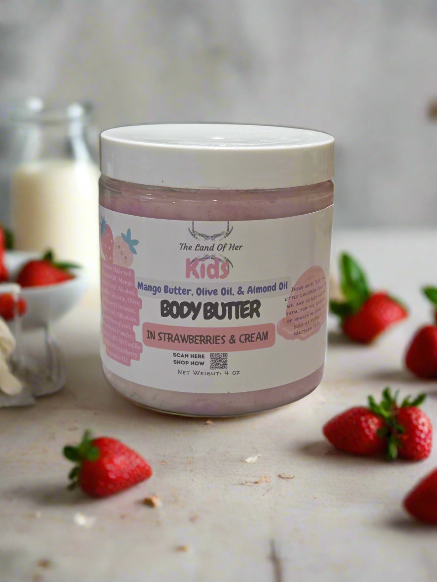 Land of Her for Kids-Strawberries and Cream Body Buter - in Pink and White Ombre 8oz