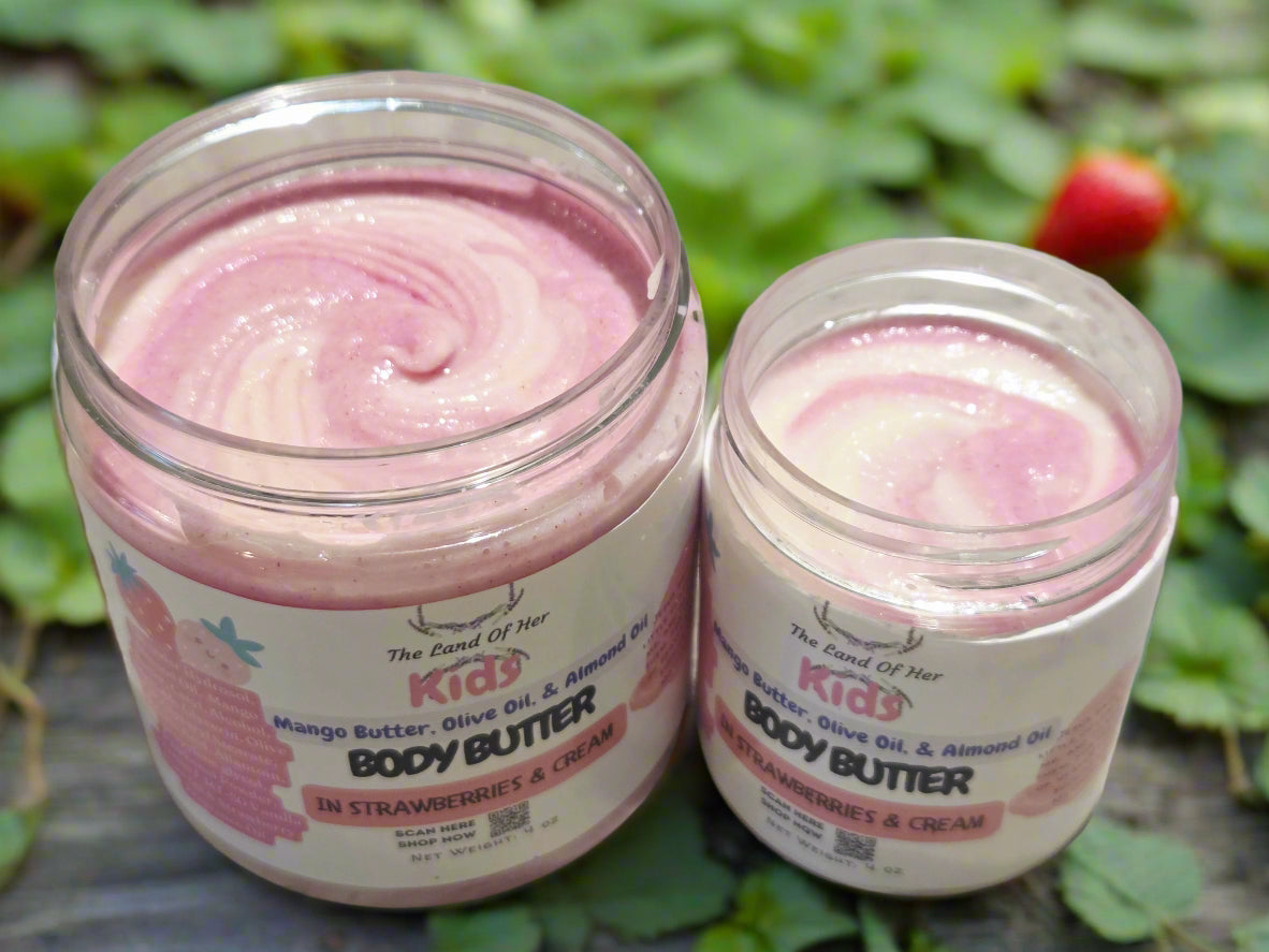 Land of Her for Kids-Strawberries and Cream Body Buter - in Pink and White Ombre 8oz