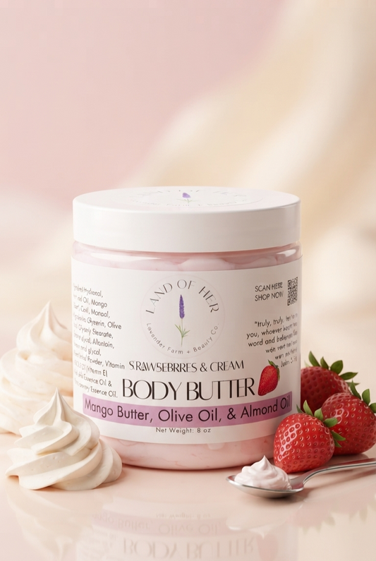 Land of Her for Kids-Strawberries and Cream Body Buter - in Pink and White Ombre 8oz