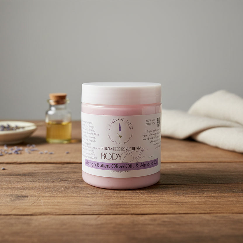 Land of Her for Kids-Strawberries and Cream Body Buter - in Pink and White Ombre 8oz